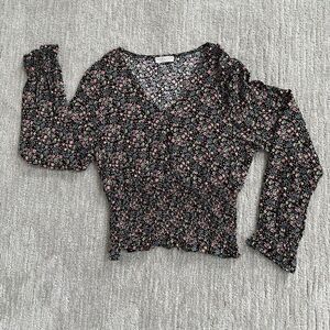Paper Crane Smocked Floral Cropped Blouse EUC